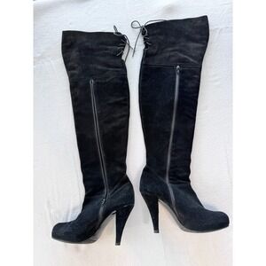 Davos Gomma Brantano Thigh High Suede Platform Stiletto Black Boot Italy 9M 39.5